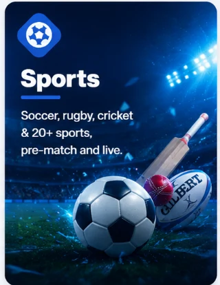 Sports betting: soccer, rugby, cricket and 20+ sports, pre-match and live