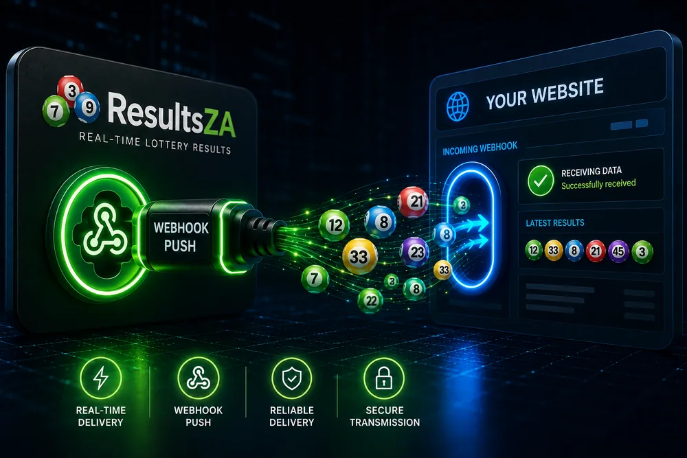 ResultsZA Webhook Push delivering lottery results straight into your website
